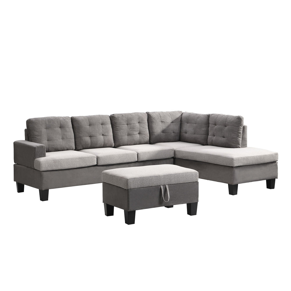 Sofa Set With Chaise Lounge And Storage Ottoman - Gray by Couch.com