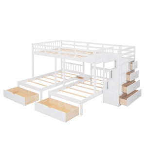 Multifunctional Triple Bunk Bed With Drawers And Guardrails by Couch.com