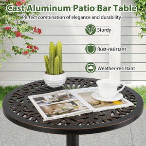 41.5 Inch Patio Round Bar Table Cast Aluminum Bistro Table for Garden-Bronze