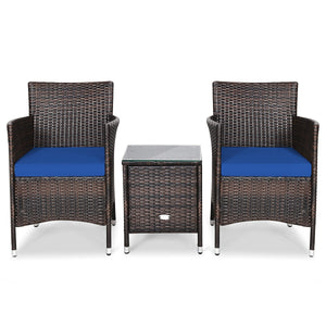 3 Pcs Outdoor Rattan Wicker Furniture Set-Blue