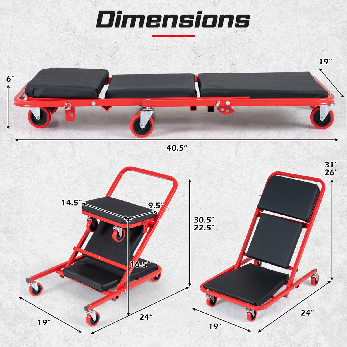 41" Foldable Mechanic Creeper with 450 LBS Capacity-Red