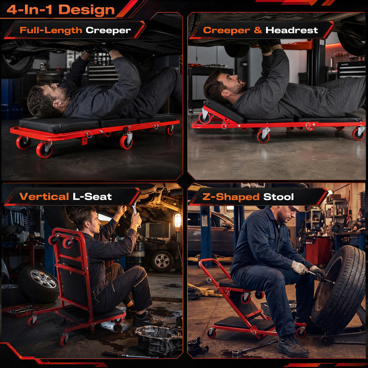 41" Foldable Mechanic Creeper with 450 LBS Capacity-Red