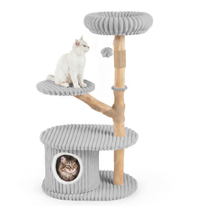 41 Inch Tall Modern Cat Tower with Real Wood Branches  Scratching Posts for Indoor-Gray