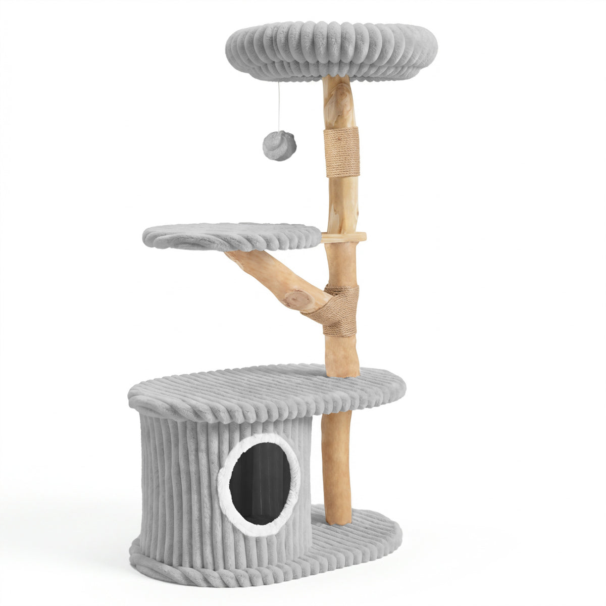 41 Inch Tall Modern Cat Tower with Real Wood Branches  Scratching Posts for Indoor-Gray