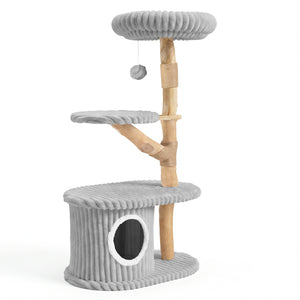 41 Inch Tall Modern Cat Tower with Real Wood Branches  Scratching Posts for Indoor-Gray