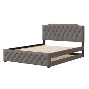 Upholstered Platform Bed With Trundle And 2 Sets Of USB Ports On Each Side, Linen Fabric by Couch.com