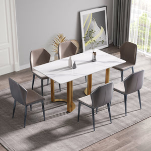 63" Modern Artificial Stone Straight Edge Metal Leg Dining Table, 6 People - White / Gold by Couch.com