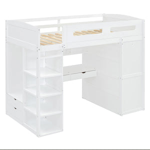 Loft Bed With Desk, Wardrobes, 4 Drawers And 4 Shelves by Couch.com