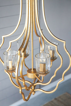 4 Light Metal Chandelier with Adjustable Chain - Gold