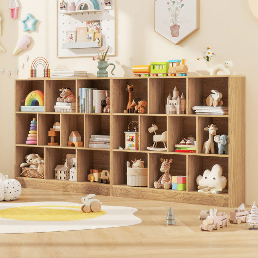 41 inches Wooden Toy Storage Organizer with 10 Cubes for Kids-Natural