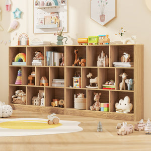 41 inches Wooden Toy Storage Organizer with 10 Cubes for Kids-Natural