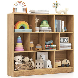 41 inches Wooden Toy Storage Organizer with 10 Cubes for Kids-Natural