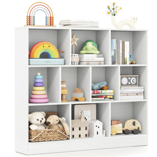41 inches Wooden Toy Storage Organizer with 10 Cubes for Kids-White