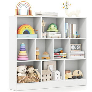 41 inches Wooden Toy Storage Organizer with 10 Cubes for Kids-White