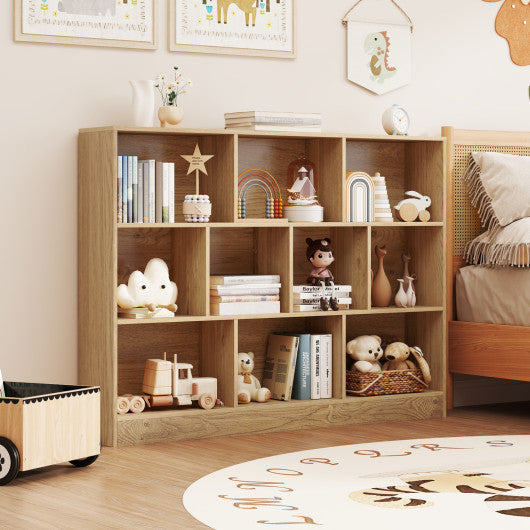 41 inches Wooden Toy Storage Organizer with 10 Cubes for Classroom Daycare Nursery Kindergarten-Natural