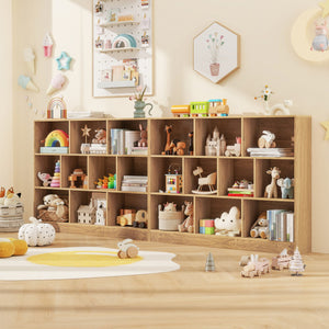 41 inches Wooden Toy Storage Organizer with 10 Cubes for Classroom Daycare Nursery Kindergarten-Natural
