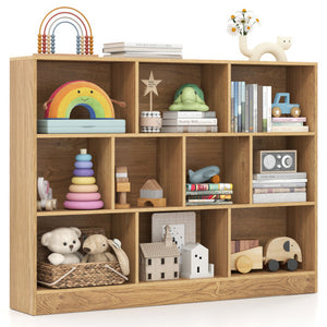 41 inches Wooden Toy Storage Organizer with 10 Cubes for Classroom Daycare Nursery Kindergarten-Natural