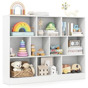 41 inches Wooden Toy Storage Organizer with 10 Cubes for Classroom Daycare Nursery Kindergarten-White