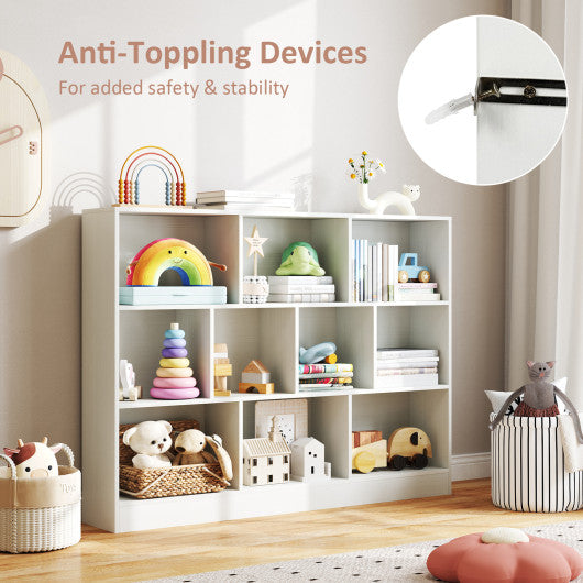 41 inches Wooden Toy Storage Organizer with 10 Cubes for Classroom Daycare Nursery Kindergarten-White