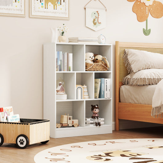 7-Section Freestanding Bookshelf for Kids Room Classroom Daycare Nursery-White