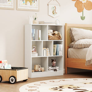 7-Section Freestanding Bookshelf for Kids Room Classroom Daycare Nursery-White