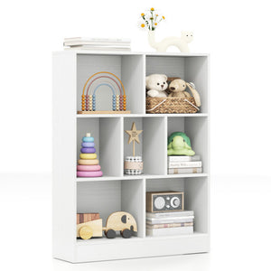 7-Section Freestanding Bookshelf for Kids Room Classroom Daycare Nursery-White