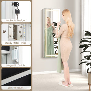 42.5 Inches Lockable Jewelry Mirror Wall Cabinet with 3-Color LED Lights-White