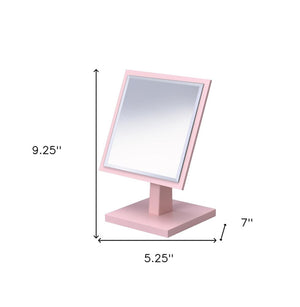 9" Pink Wood Square Freestanding Framed Makeup Shaving Tabletop Mirror
