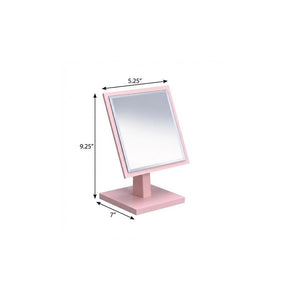 9" Pink Wood Square Freestanding Framed Makeup Shaving Tabletop Mirror
