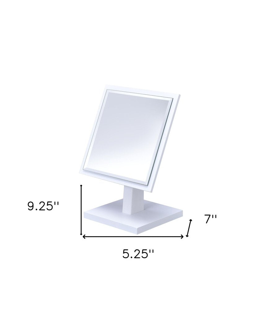 9" White Wood Square Freestanding Framed Makeup Shaving Tabletop Mirror