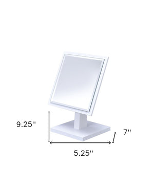 9" White Wood Square Freestanding Framed Makeup Shaving Tabletop Mirror