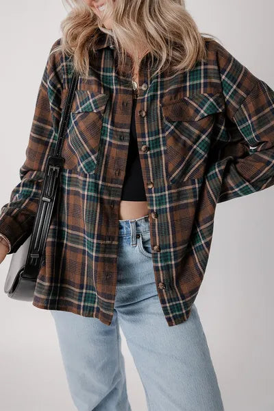 Timeless Women's Classic Plaid Button-Up Long Sleeve Jacket – Lightweight & Stylish Cotton-Blend Outerwear