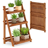 Foldable 3-Tier Solid Wood Plant Stand for Patio Balcony