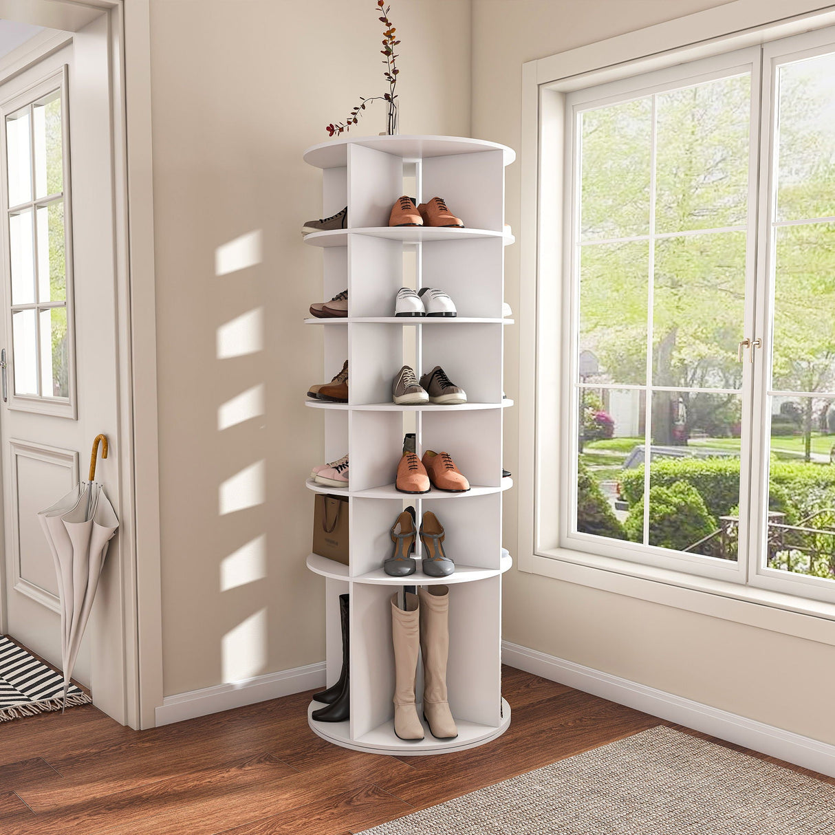 6 Tier Spinning Shoe Rack, Free Standing 360° Revolving Shoe Organizer - White by Couch.com