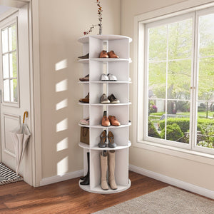6 Tier Spinning Shoe Rack, Free Standing 360° Revolving Shoe Organizer - White by Couch.com