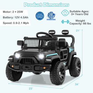 12V Kids Ride on Truck Car Battery Powered Electric Vehicle-Black