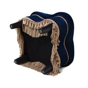 Ellen - Upholstered Clover Ottoman With Gold Bullion Fringe - Navy Blue by Couch.com