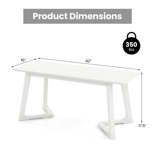42 Inch Modern Entryway Bench Long Dining Bench with Rubber Wood Legs-White