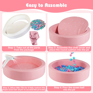 42.5 Inch Round Foam Ball Pits with 25D Sponge Filling and Washable PU Cover for Toddlers-Pink