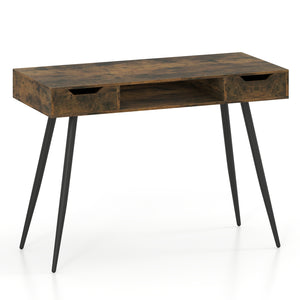 42.5" Mid Century Modern Writing Desk with Metal Leg and Drawers-Rustic Brown