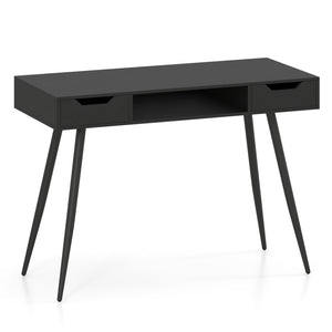 42.5" Mid Century Modern Writing Desk with Metal Leg and Drawers-Black