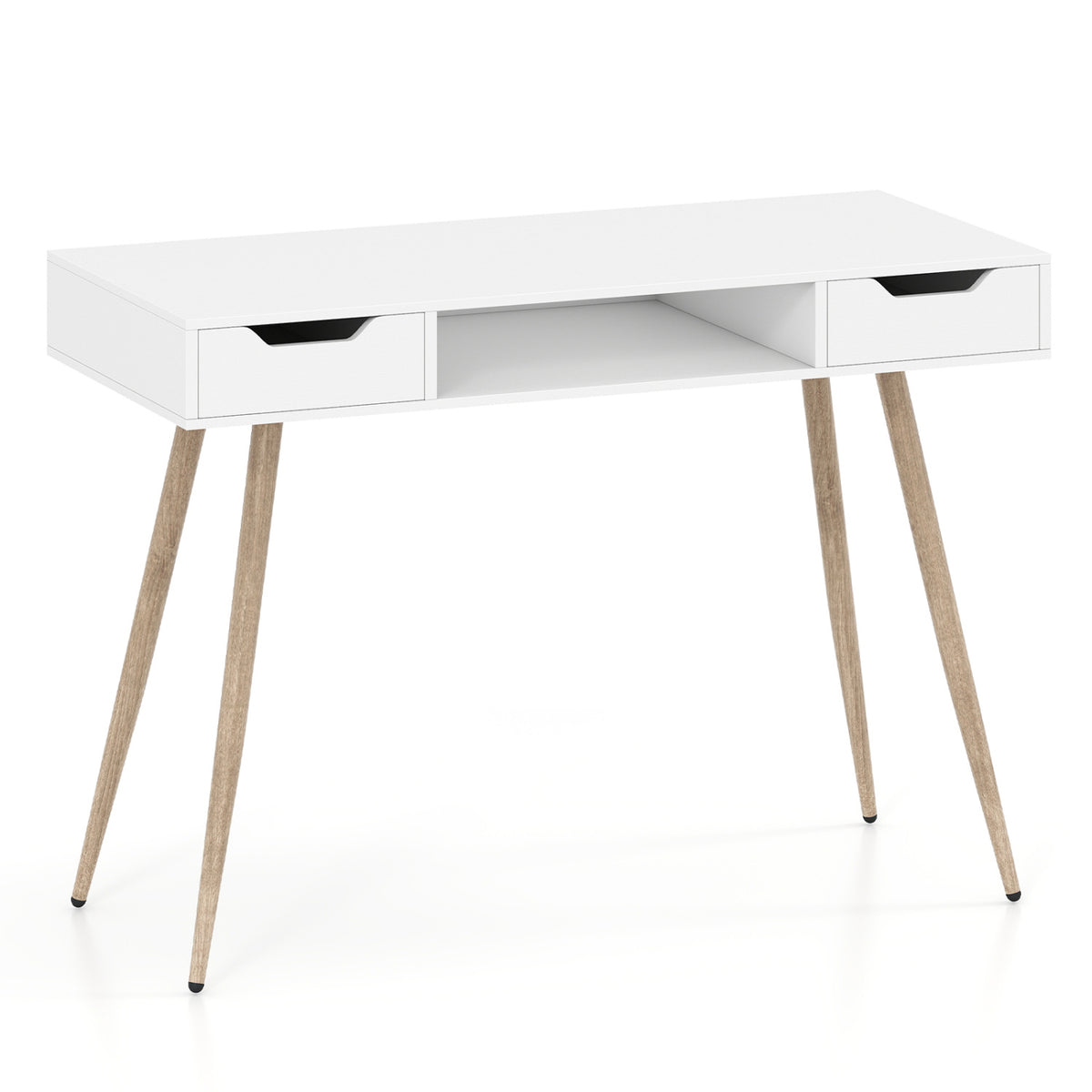 42.5" Mid Century Modern Writing Desk with Metal Leg and Drawers-White