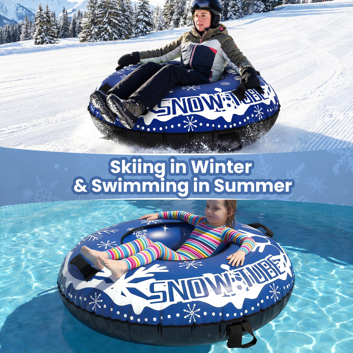 42" Heavy-duty Inflatable Snow Tube with Detachable Tow Strap-Blue