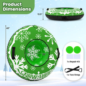 42" Heavy-duty Inflatable Snow Tube with Detachable Tow Strap-Green