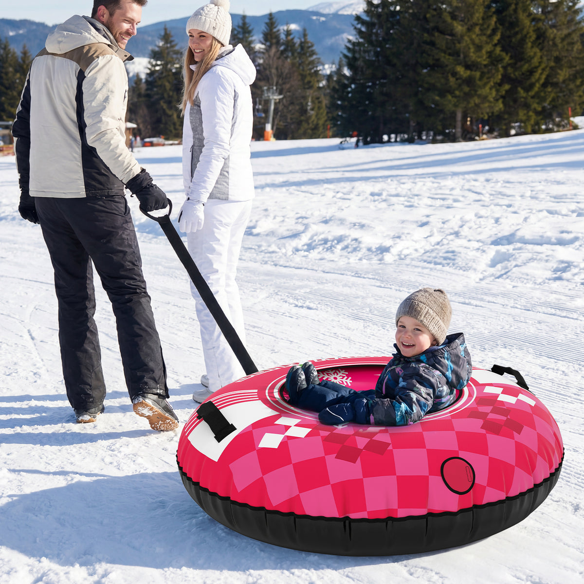 42" Heavy-duty Inflatable Snow Tube with Detachable Tow Strap-Pink