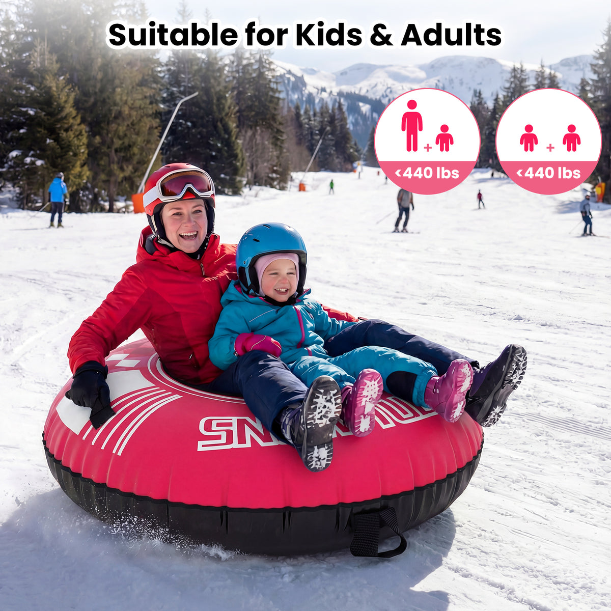 42" Heavy-duty Inflatable Snow Tube with Detachable Tow Strap-Pink