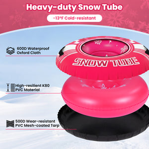 42" Heavy-duty Inflatable Snow Tube with Detachable Tow Strap-Pink