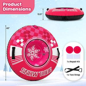 42" Heavy-duty Inflatable Snow Tube with Detachable Tow Strap-Pink