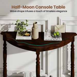 42 Inch Half Moon Console Table with Shelf and Rubber Wood Legs-Espresso