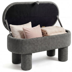 42 Inch Storage Ottoman Bench Corduroy Fabric Upholstered Foot Stool-Gray